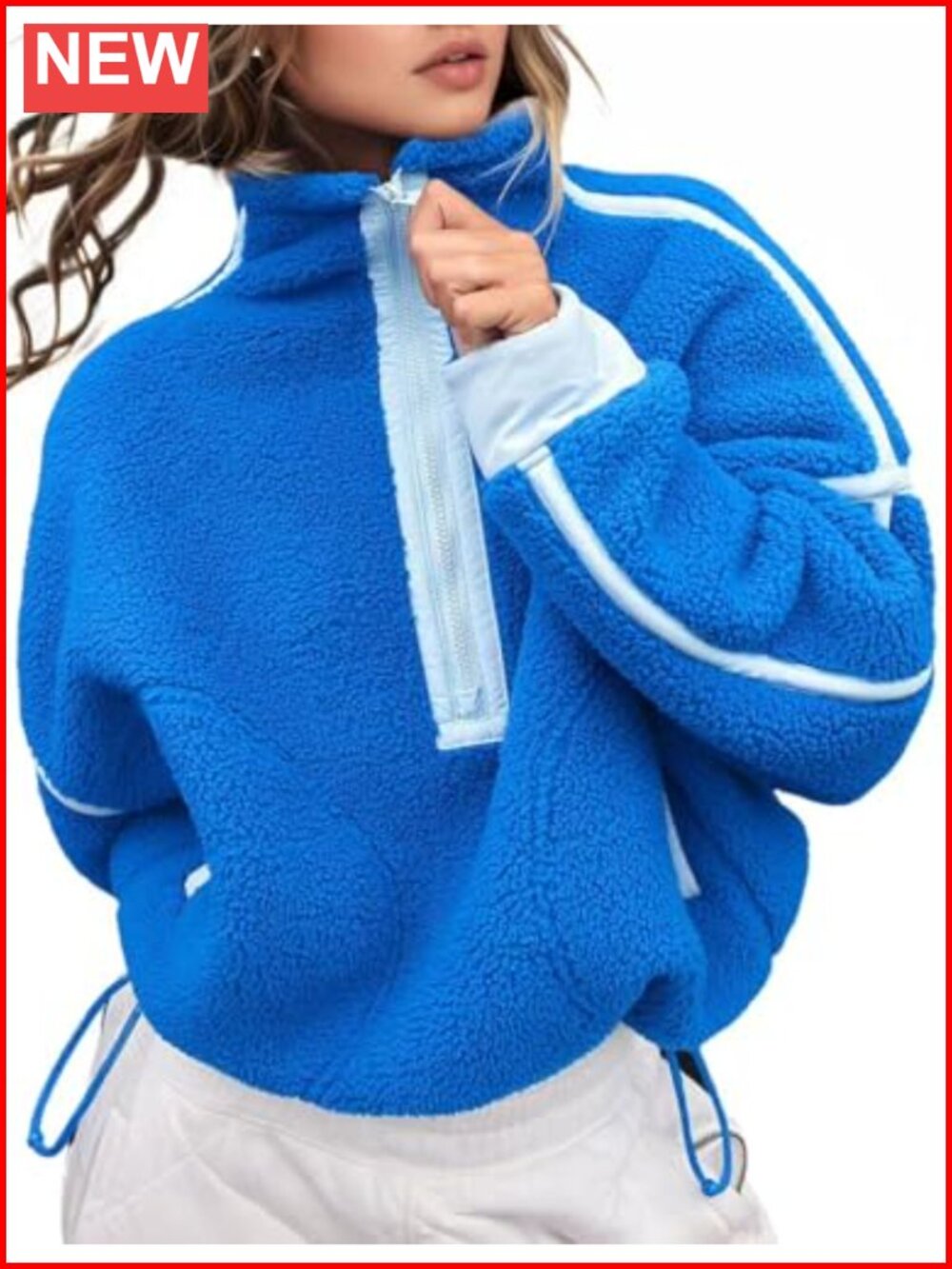 Women's Fleece Half Zip Pullover Long Sleeve Oversized Crop Hoodie with Pocket